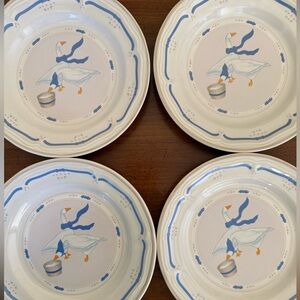 Blue and White Countryside Goose Design Salad Plates